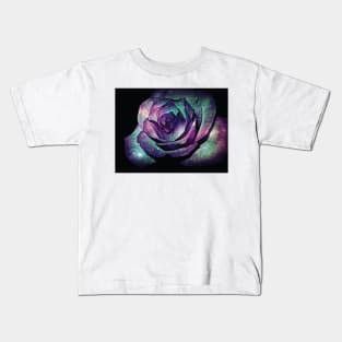 Floral Glitter Galaxy Purple Blue and Pink Rose Flower from Beautiful Blooming Botanical Garden in Nature with Minimal Style during Spring Summer Kids T-Shirt